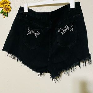 Flame Pocket Black Jean Shorts